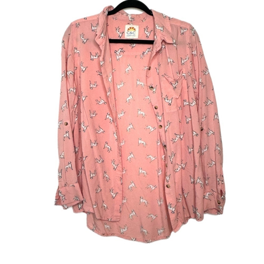 C & C California Coral Dalmatian Button Down Shirt L